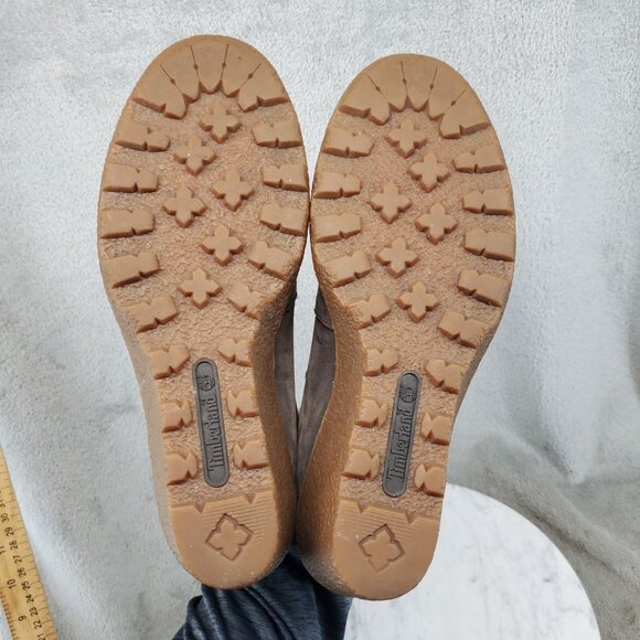 Timberland Shoes Womens Size 7.5 Taupe Brown Leather Amston Wedge Boots - Picture 10 of 11